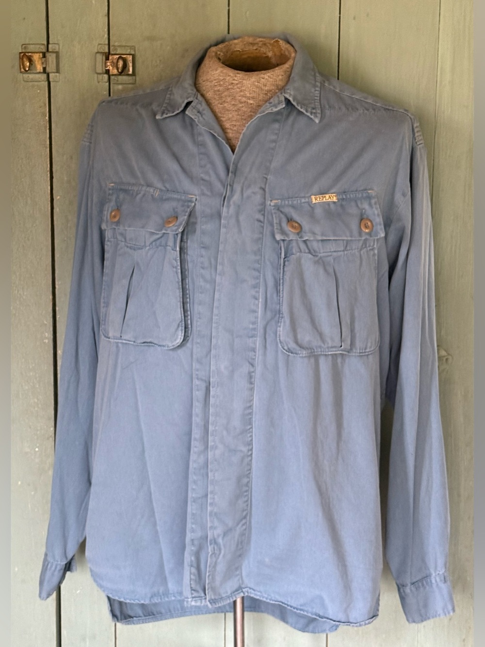 REPLAY Mens British Italy Khaki Cargo Pocket Heavy Weight Ctn Shirt  XL